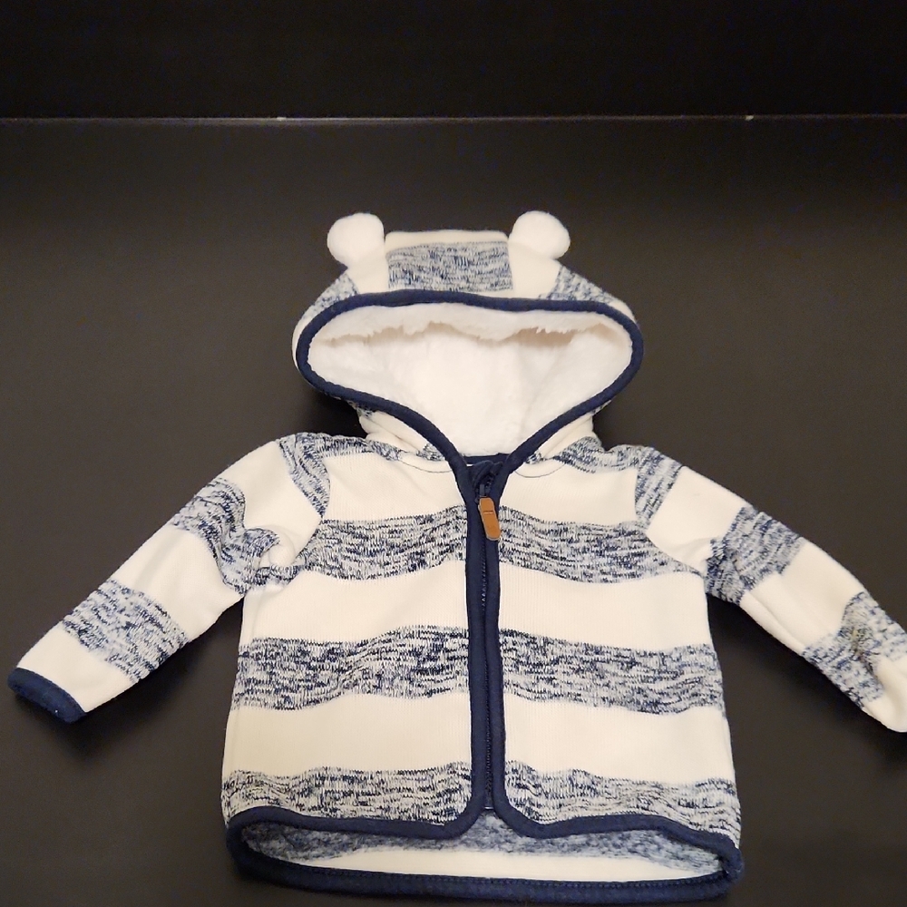 H&M Navy & White Striped Sherpa Hoodie with Ear Hood